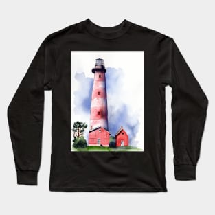 Assateague Lighthouse Watercolor Painting Long Sleeve T-Shirt